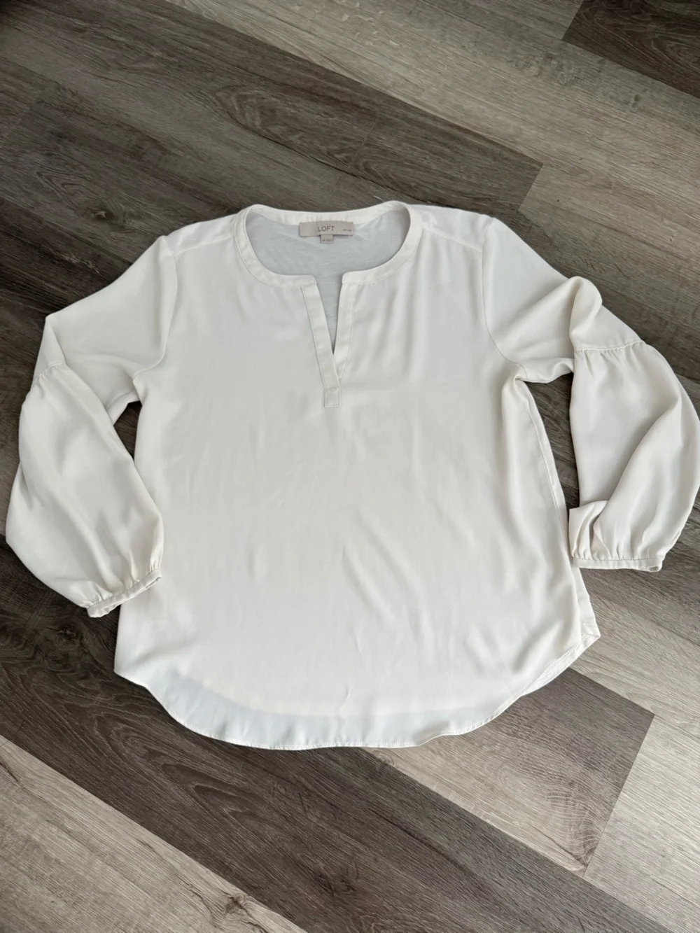 LOFT Cream Puff-Sleeve Split-Neck Blouse
